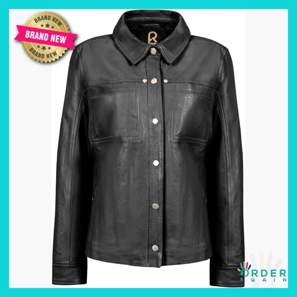 Classic Leather Trucker Jacket Button Up Moto Inspired Chic Lightweight